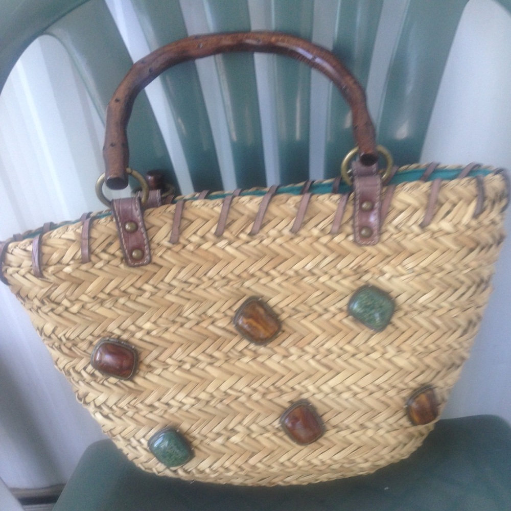 NINE WEST straw Bag with faux stones